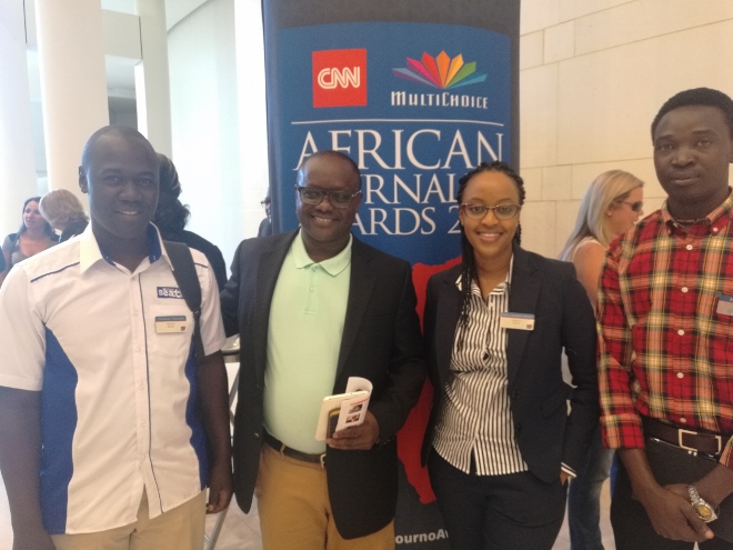 Standard Group CEO Sam Shollei with CNN Multichoice Africa Journalist of the Year Award finalists in Johannesburg recently. The group's TV features editor Asha Mwilu won the overall award.