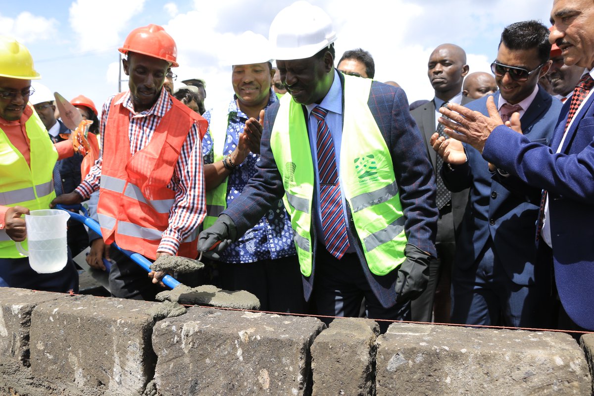 African Union High Representative for Infrastructure Development in Africa Raila Odinga lays the foundation stone while launching the Green Zone Apartments project www.businesstoday.co.ke