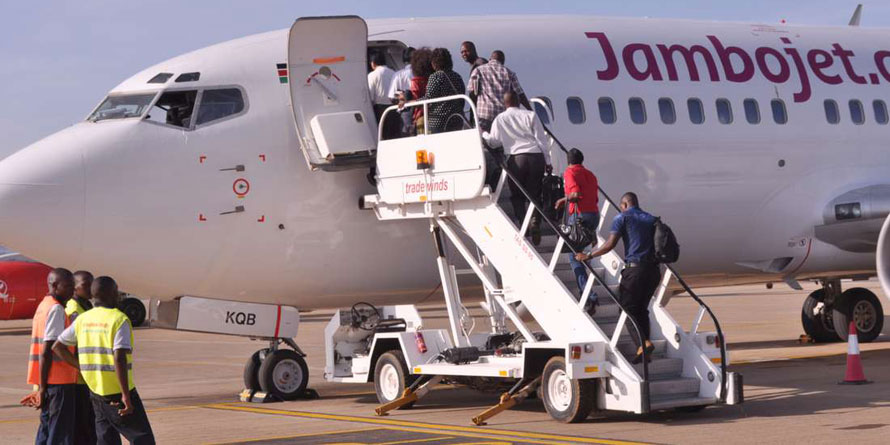 Passengers board a Jambojet domestic flight. [Photo/ Courtesy]