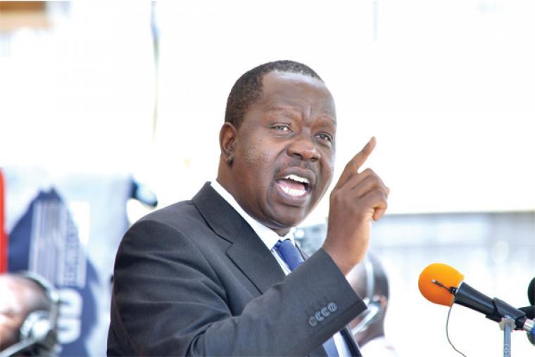 Interior CS Fred Matiang'i gestures during a past event.