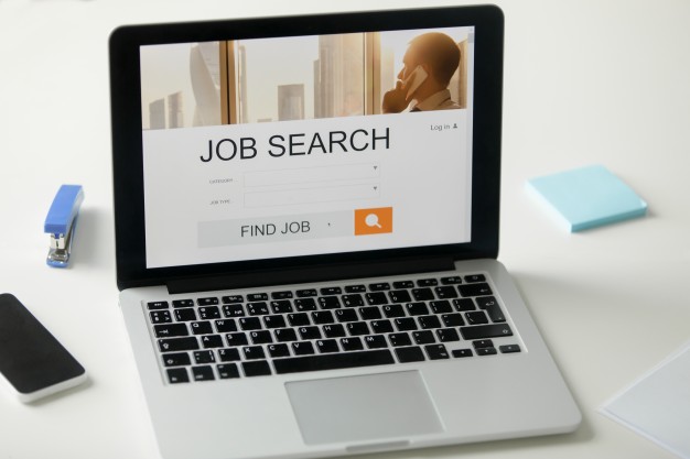 An Open laptop with job search title on the screen www.businesstoday.co.ke