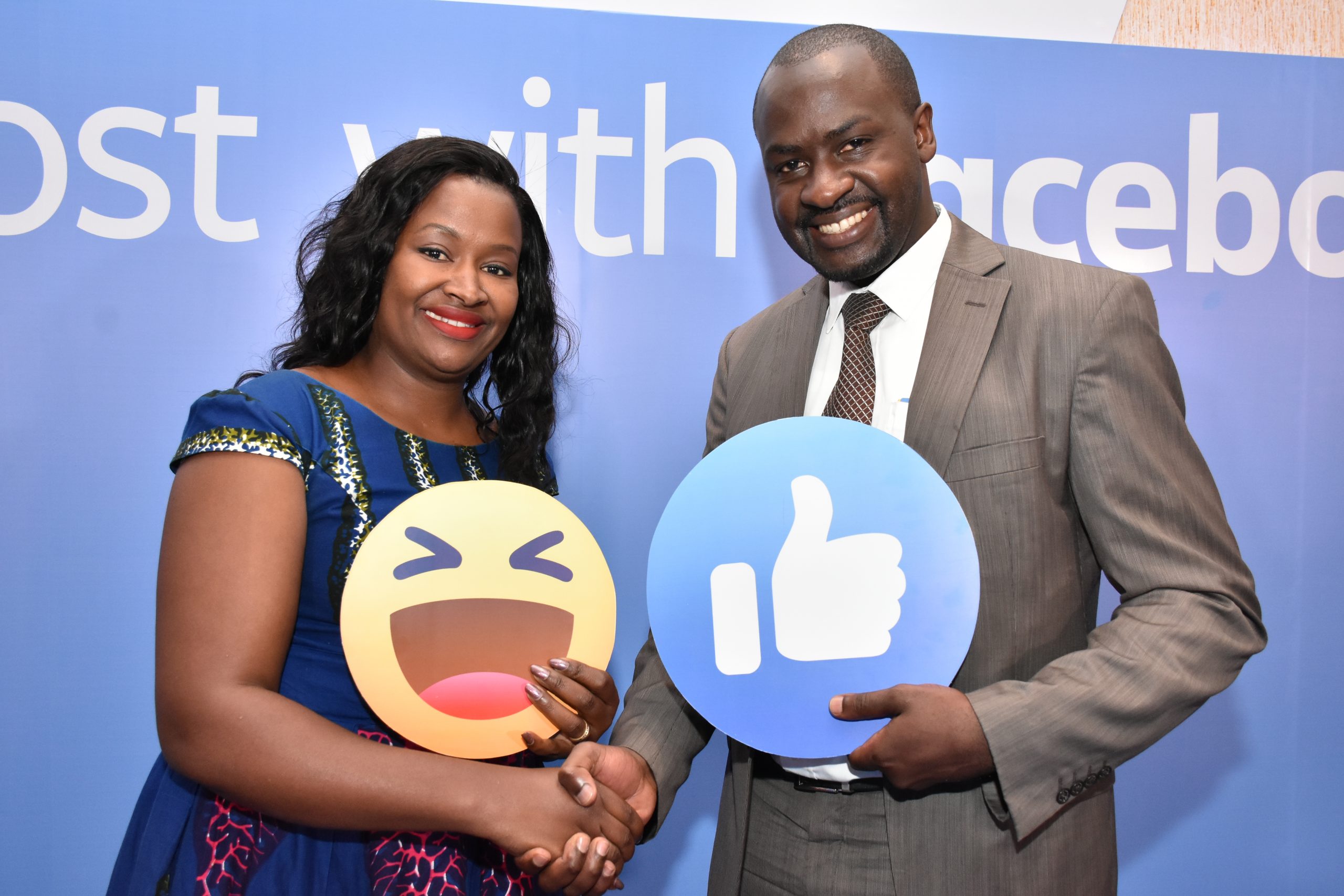 Facebook Head of Public Policy East Africa Mercy Ndegwa and Wylde International Managing Director Joram Mwinamo during the launch of the Boost with Facebook in Kenya. www.businesstoday.co.ke