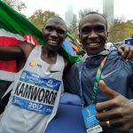 Eliud Kipchoge (right) poses for a photo with Geoffrey Kamworor after the 2017 Newyork marathon. www.businesstoday.co.ke