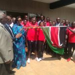 Cabinet Secretary for Sports Amb. Amina Mohammed flags of the Kenyan team at the Moi International Sports Centre Kasarani. www.businesstoday.co.ke