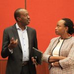 ZEP-RE Managing Director Hope Murera and Future Work CEO Michael Onyango confer after a breakfast meeting, which brought together CEOs, CIOs, and Heads of Innovation and Strategy from various insurance firms. www.businesstoday.co.ke