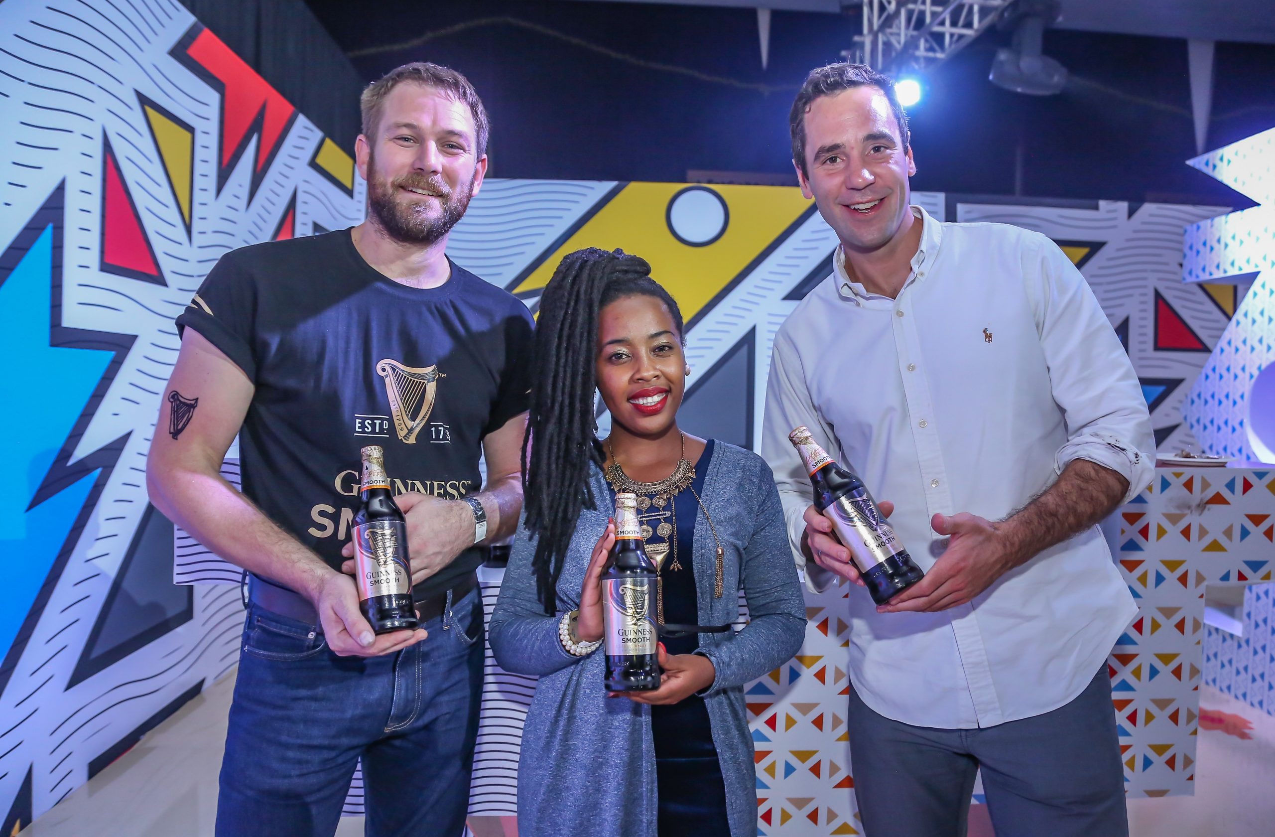 Peter Simpson (left) Master Brewer - Guinness, Sheila Kimani (center) and Graham Villiers-Tuthill (right) KBL Innovations and Marketing Manager during the Guinness Smooth Launch in Kisumu. www.businesstoday.co.ke