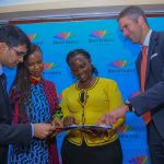 Vaibhav Rathi, Accenture Strategy Business Strategy Manager; Reatile Tekateka, MultiChoice Group Executive Head of Corporate Affairs; Ruth Omondi, Ag. Finance Manager MultiChoice Kenya and Wolfgang Popp, Accenture Strategy Principal Director at the launch of MultiChoice Kenya’s socio-economic impact report on 24 October 2019. www.businesstoday.co.ke