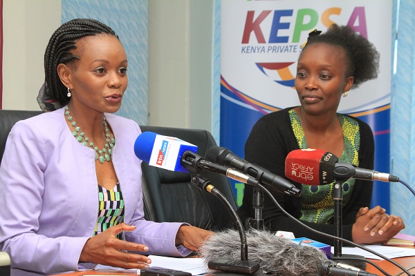 Kepsa CEO Carole Kariuki with Agatha Juma (R). Kariuki says that taxation and licensing are among the challenges hampering investing in the counties HapaKenya]