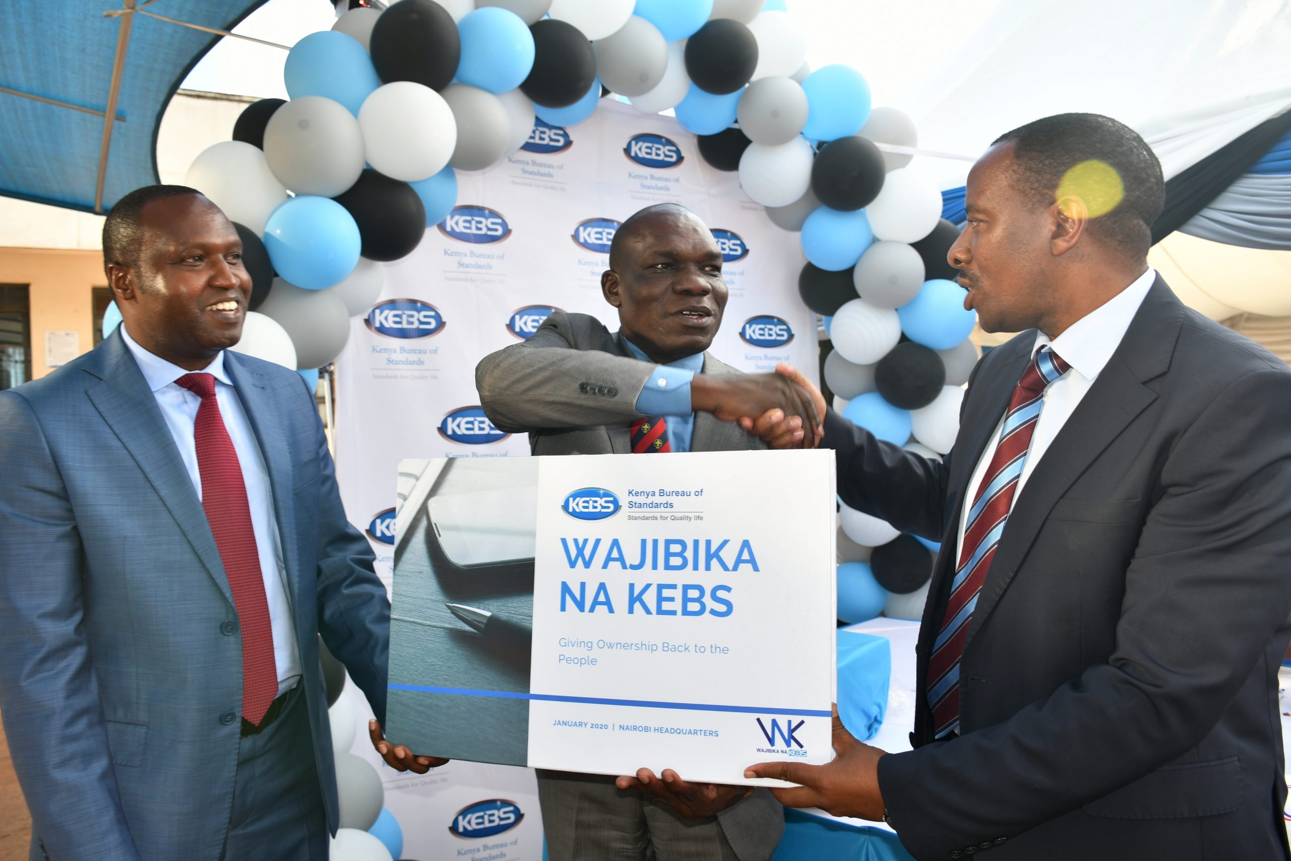 Industrilization PS Dr. Francis O. Owino (centre) joined by KEBS National Standards Council Chair Eng. Bernard Ngore (Left) and Lt. Col. (Rtd) Bernard Njiraini during the launch. www.businesstoday.co.ke