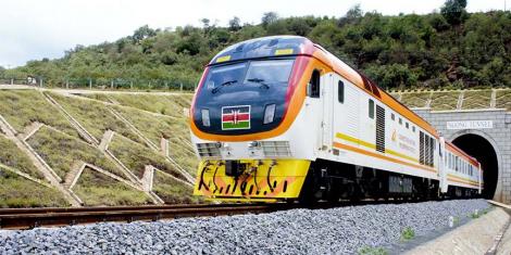 A passenger train pictured on the Standard Gauge Railway