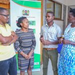 WEF Head of Monitoring &Evaluation, Collins Okoth (L) and Communication manager Ruth Randa (Right) dialogues with Trainers Rhoda Njeri and Timothy Hinga during the Training for Trainers session held at the KICD Centre in Nairobi on Thursday. www.businesstoday.co.ke