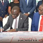 Fusion Capital CEO Daniel Kamau with Optiven Foundation Chairman and Trustee George Wachiuri. The two companies have partnered to empower 8,000 students in 20 day schools in 20 counties. www.businesstoday.co.ke