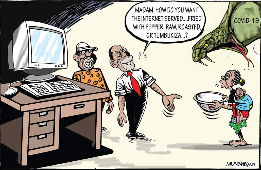 After President Uhuru Kenyatta's speech, Kenyans wondered whether they can eat 4G network. [ Cartoon / Mike Munene-NMG ] www.businesstoday.co.ke