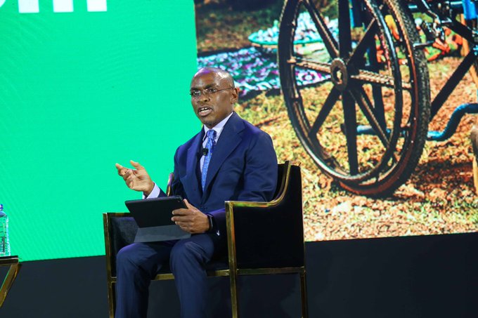 Safaricom CEO Peter Ndegwa speaks at an event to mark the company's 20th Anniversary on October 27, 2020