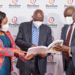 Energy Principal Secretary Dr Eng Joseph Njoroge (centre), KenGen Board Chairman, Mr Joshua Choge www.businesstoday.co.ke