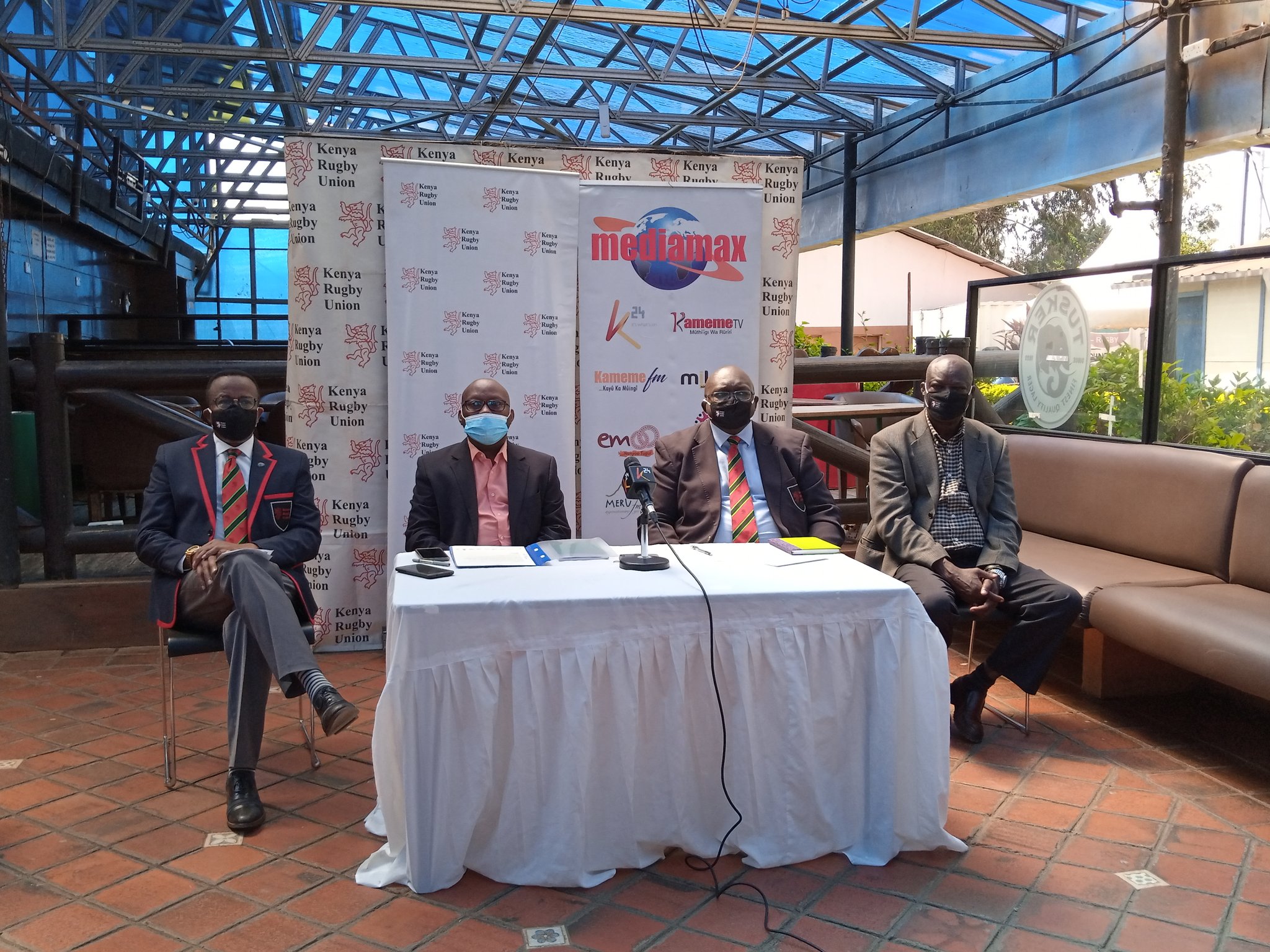 Kenya Rugby Union (KRU) and Mediamax officials at a press briefing on November 26, 2020