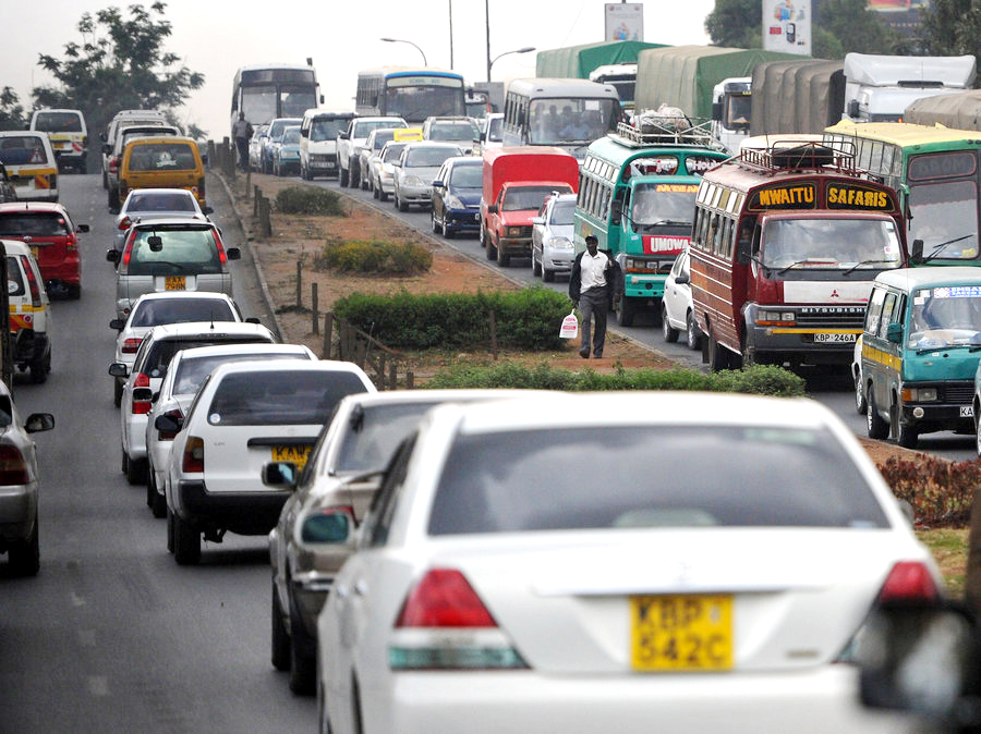 Vehicles pictured in traffic in Nairobi. The government has warned Kenyans against travelling to visit family for Christmas.