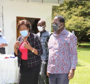 ODM leader Raila Odinga and Kitui Governor Charity Ngilu at the launch of an affordable housing project on December 14, 2020