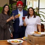 Aarti Devani, Shailender Singh, Director, Food and Beverage Operations, Sarova and Mira Agarwa at the launch of 2 Sarova restaurant brands in Westlands, Nairobi.