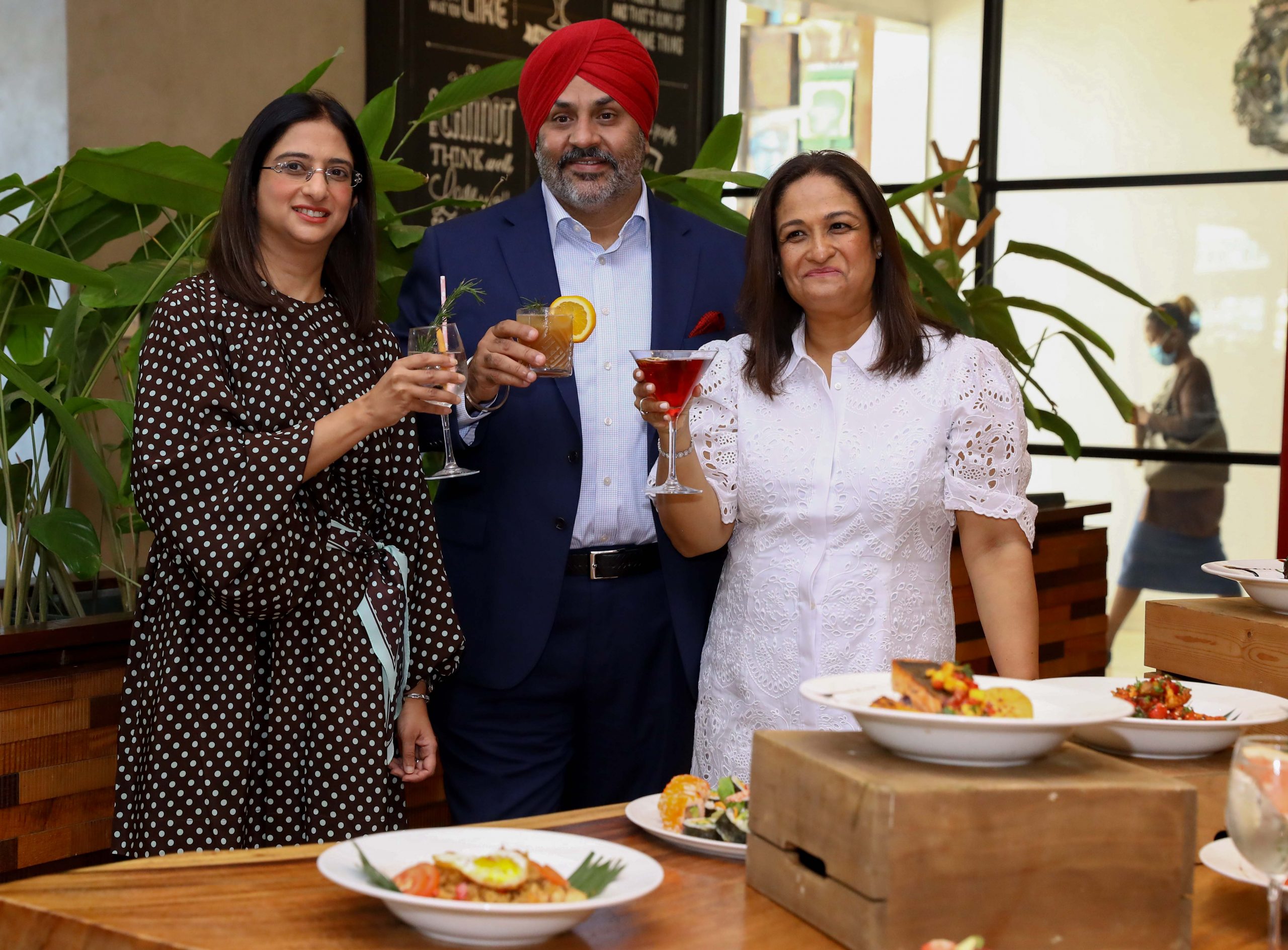 Aarti Devani, Shailender Singh, Director, Food and Beverage Operations, Sarova and Mira Agarwa at the launch of 2 Sarova restaurant brands in Westlands, Nairobi.