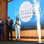 Nairobi Securities Exchange (NSE) CEO Geoffrey Odundo (centre) at the launch of Digitrust, an online money market fund from ICEA Lion Group, on Wednesday, January 13, 2021.