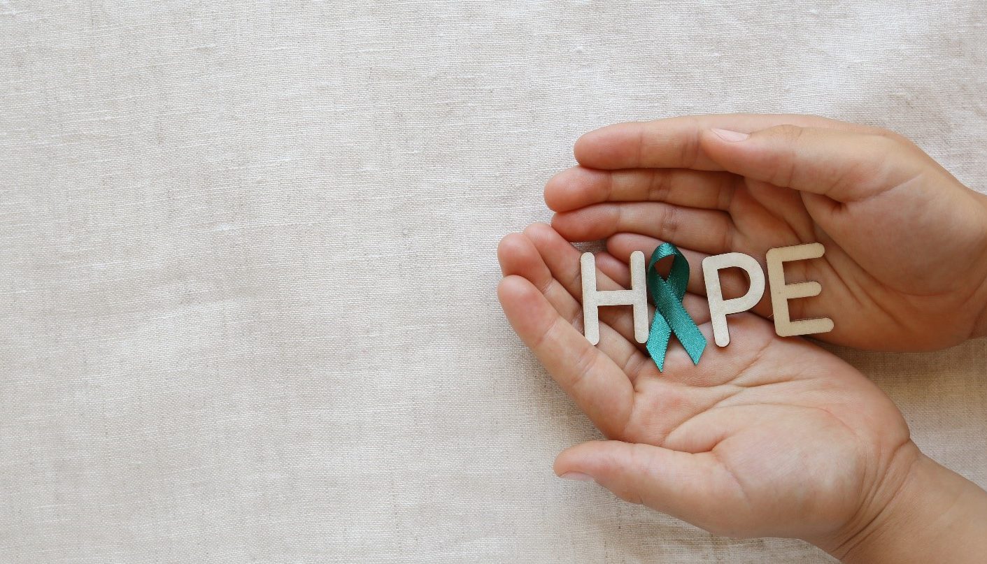 A message of hope sent using a Cervical Cancer ribbon as part of awareness efforts on the illness.
