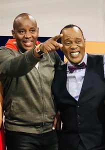 Linus Kaikai (left) and Jeff Koinange sharing a light moment at Citizen TV studios 