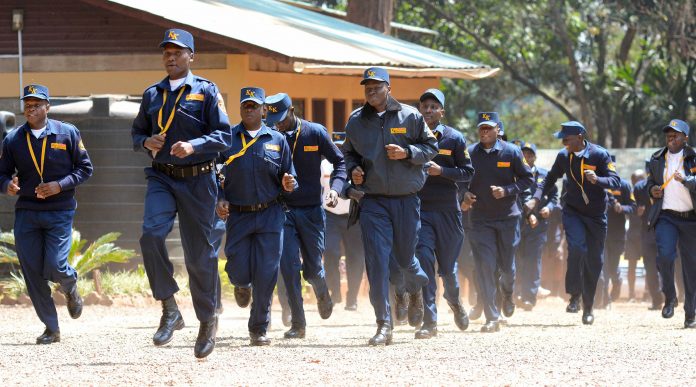 KK Security guards during a past training session. The firm employs over 25,000 guards across East Africa.