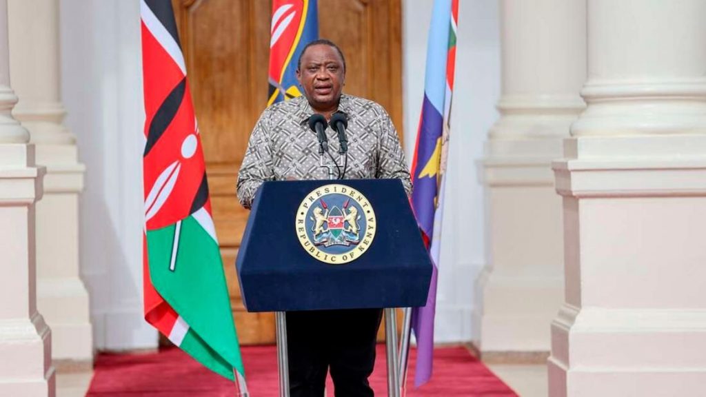 President Uhuru Kenyatta delivering a past address at State House, Nairobi. He announced tough new measures meant to curb the heightened spread of Covid-19.
