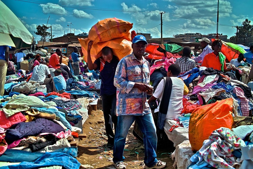 Second hand clothes traders at a market in Nairobi