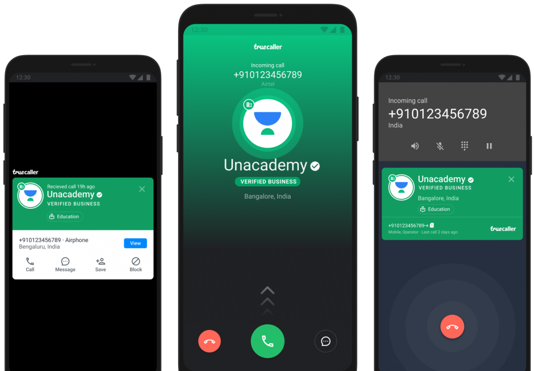 A verified business badge as displayed on Truecaller. The new solution brings greater trust and efficiency in communication between businesses and clients as it gives confidence to consumers, knowing that the caller is a verified business by Truecaller.