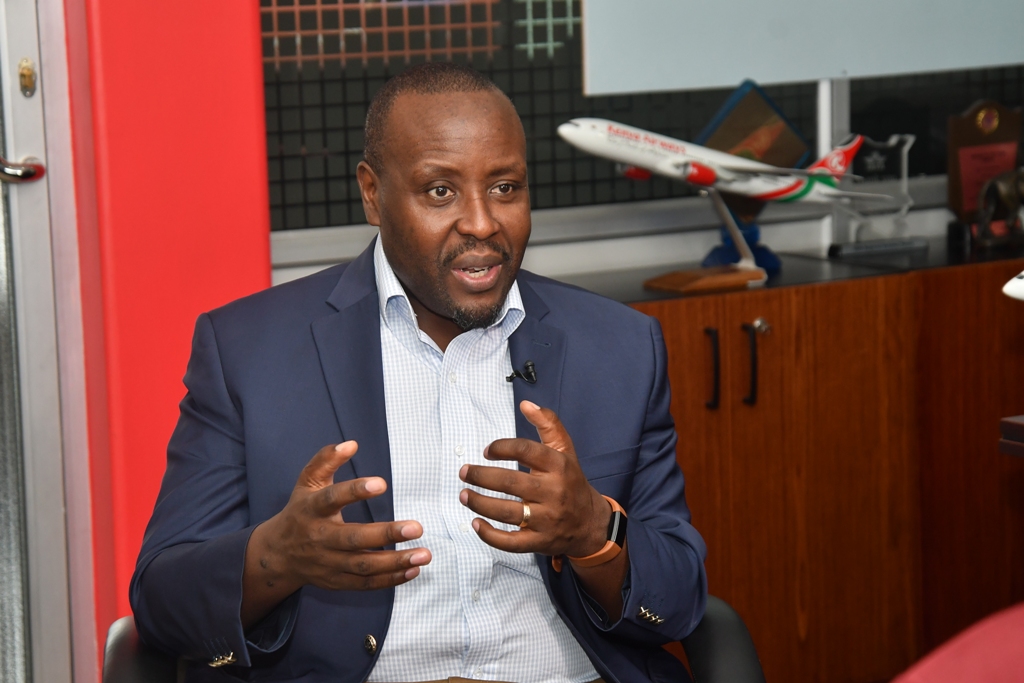 Kenya Airways CEO Allan Kilavuka. He has stated that the airline needs a Ksh55 billion government bail-out to survive the current financial year.