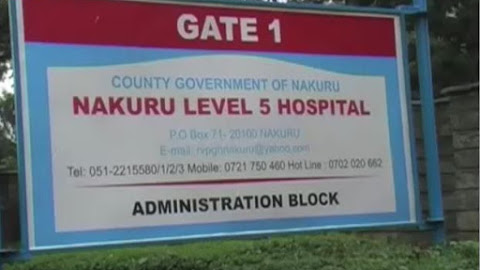 A sign at the Nakuru Level 5 hospital. It is among facilities set to benefit from the Safaricom pilot.