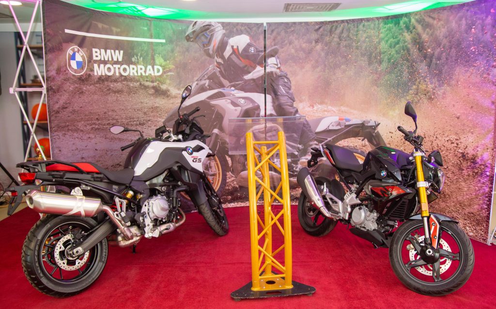 Motorcycles on display at the new BMW Mottorad dealership by Inchape Kenya.