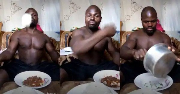 Charles Odongo in the video that first went viral of him eating Ugali.