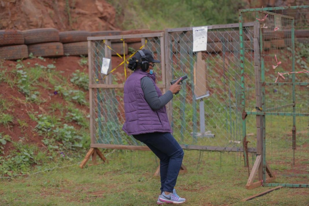 A woman in action at the Kirigiti range. The range is open to members of the National Gun Owners Association (NGAO) and their guests. [Photo/ NGAO-Kenya]