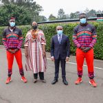 Sports Cabinet Secretary Amina Mohammed poses with Safaricom CEO Peter Ndegwa after the company unveiled a Ksh20 million sponsorship for the Kenyan Olympics team.