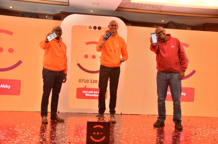 Webp.net-compress-image (15) (From Left to Right) Absa's Chief Strategy Officer Moses Muthui, Managing Director Jeremy Awori and Head of Digital Andrew Mwithiga during the official launch of Abby, Absa's WhatsApp digital assistant.