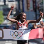 Kenya's Peres Jepchirchir wins the women's marathon final during the Tokyo 2020 Olympic Games in Sapporo on August 7, 2021. (Photo by Giuseppe CACACE / AFP)
