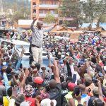 Murang'a Senator Irungu Kang'ata interacts with the crowd at a roadside rally on September , 2021 when he accompanied Deputy President William Ruto on a trip to Nyeri County. Ahead of the polls in 2022, heightened political activity has been witnessed in the country. [Photo/ @WilliamsRuto]