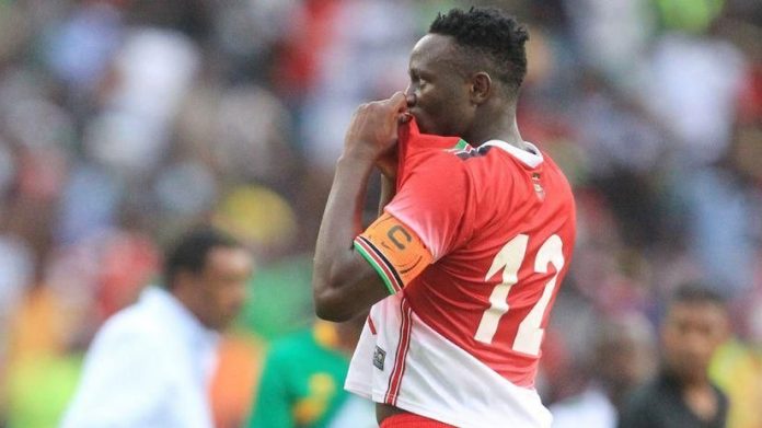 Victor Wanyama kisses the badge after scoring for Kenya against Ethiopia in the 2019 AFCON Qualifiers. The former Tottenham and Celtic midfielder made 71 appearances for the national team and scored seven goals. [Photo/ @VictorWanyama]