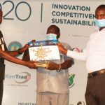 Shippers Council of Kenya CEO – Gilbert Langat awards Del Monte Kenya’s Benson Kisyanga and Kenneth Ndereba for winning “Best Exporter of the Year”, at the Kenya Ports Authority sponsored East Africa Maritime Awards