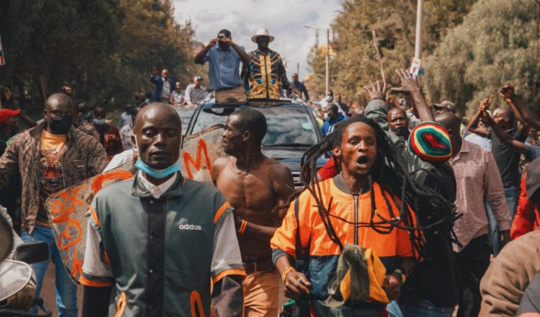 ODM leader Raila Odinga during a campaign stop in Nyahururu County on October 10, 2021. He championed the creation of a social welfare state to cushion vulnerable households and unemployed youth. [Photo/ @RailaOdinga]