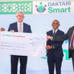 From left, Gertrude’s Children’s Hospital Dr. Robert Nyarango, Gertrude’s Children’s Foundation Chairman Les Baille, Chief Executive Officer, Safaricom PLC- Peter Ndegwa, M-PESA Foundation Chairman- Michael Joseph holding a dummy cheque worth KES 168 Million. This was during the launch of Daktari Smart telemedicine program at Gertrude’s Children’s Hospital in Muthaiga which is targeting over 32,000 children in Samburu, Homabay, Baringo and Lamu Counties. Daktari Smart is a three-year program that aims to use telemedicine technology to link and provide treatment to 32,400 children in six hard-to-reach counties in Kenya.