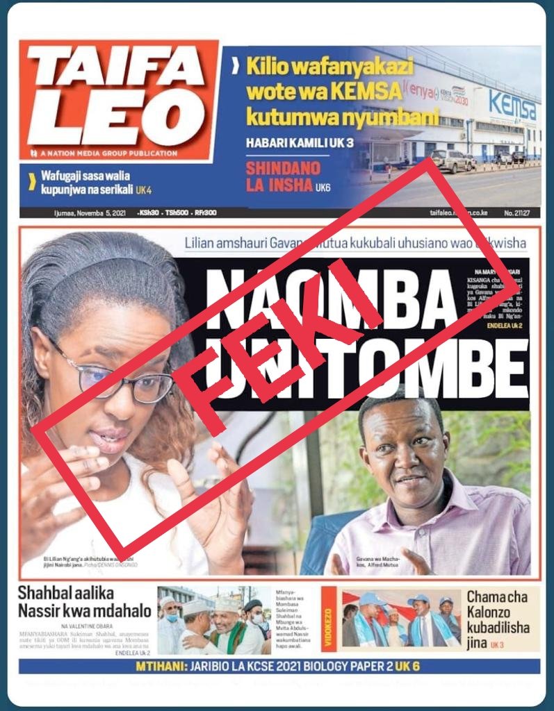 Rude headline on Kenya's Taifa Leo tabloid, reporting Ng'ang'a and