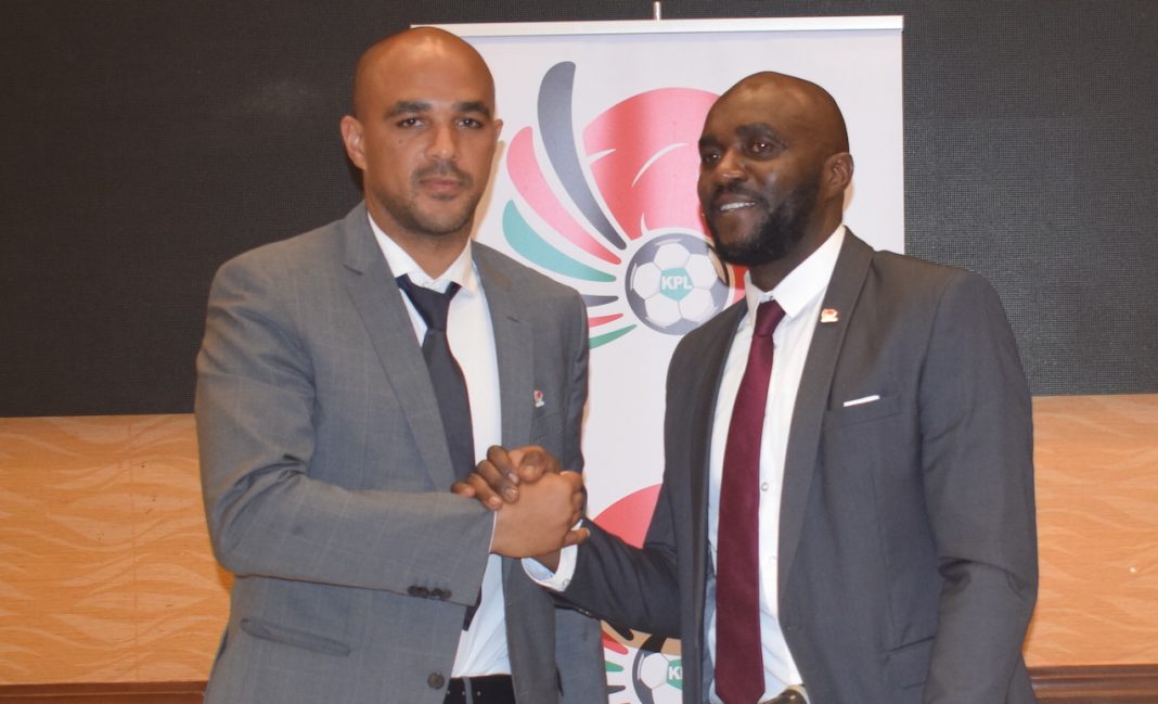 Newly appointed KPL Commercial Director Taiwo Atieno with CEO Jack Oguda when his appointment was announced on November 11, 2021. [Photo/ Courtesy]