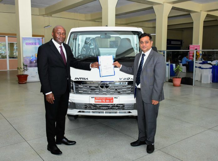 (Left) Dr. Kennedy Nyakomitta, General Manager Asset Finance DTB and Kamal Rohira, TATA Africa Holdings Kenya Limited Head of Auto - Business (Right) displaying the MOU signed at Tata Holdings.