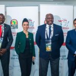 L-R: Brain Nkwenti - CEO Prudential Beneficial Cameroon, Sandra Latorre - Chief of Staff and General Secretary Office, Confederation of African Football (CAF), Eric Mboma - Chief Representative Officer Prudential Northern Africa Region and Javier Oleo - Marketing and Partnership Director, Confederation of African Football (CAF) at the press conference to announce Prudential's sponsorship of African cup of nations (AFCON) in Douala Cameroon.