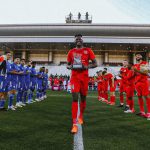 Michael Olunga poses with his Asian Champions League (ACL) top-scorer award as both sets of players mounted a guard of honor for him during a league match on January 4, 2022. [Photo/ @OgadaOlunga]