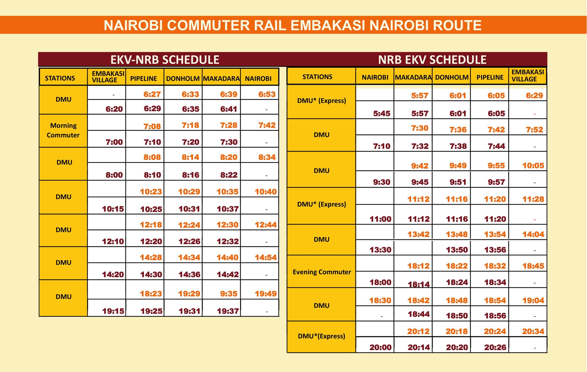 NCR Nairobi-Embakasi route schedule